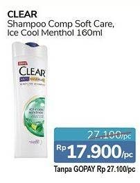 Promo Harga CLEAR Shampoo Complete Soft Care, Ice Cool Menthol 160 ml - Alfamidi