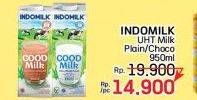 Promo Harga Indomilk Susu UHT Full Cream Plain, Cokelat 950 ml - LotteMart