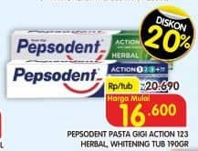 Promo Harga Pepsodent Pasta Gigi Action 123 Herbal, Whitening 190 gr - Superindo