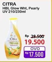 Promo Harga Citra Hand & Body Lotion Natural Glowing White UV Bengkoang Green Tea, Pearly White UV Korean Pearl Mulberry 230 ml - Alfamart