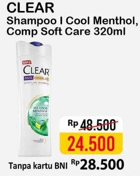 Promo Harga CLEAR Shampoo Ice Cool Menthol, Complete Soft Care 320 ml - Alfamart