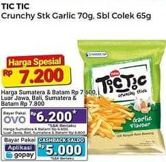 Promo Harga Tic Tic Snack Crunchy Stick Bawang Saos Pedas Mantap, Garlic / Bawang 65 gr - Alfamart
