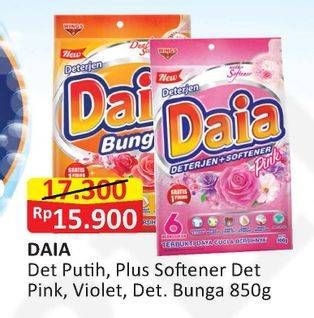 Promo Harga DAIA Deterjen Bubuk Putih, + Softener Pink, + Softener Violet, Bunga 850 gr - Alfamart
