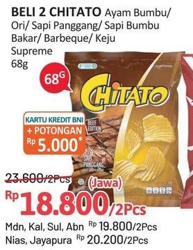 Promo Harga CHITATO Snack Potato Chips Ayam Bumbu Spicy Chicken, Rasa Asli (Original), Sapi Panggang Beef Barbeque, Keju, Ayam Barbekiu 68 gr - Alfamidi