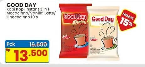 Promo Harga Good Day Instant Coffee 3 in 1 Mocacinno, Vanilla Latte, Chococinno per 10 sachet 20 gr - Indomaret