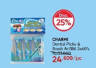 Promo Harga Charmi Dental Pick & Brush Art186 per 3 bungkus 60 pcs - Guardian