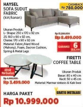 Promo Harga Courts Haysel Sofa Sudut - Fabric (Kanan/Kiri) + Firetti Coffee Table   - COURTS