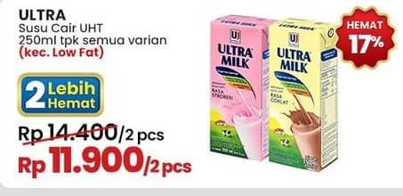 Promo Harga Ultra Milk Susu UHT Kecuali Low Fat Coklat, Kecuali Low Fat Full Cream 250 ml - Indomaret