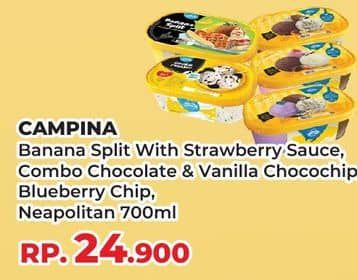 Promo Harga Campina Ice Cream Banana Split, Chocolate Vanilla Choco Chunk, Blueberry Choco Chunk, Neapolitan 700 ml - Yogya