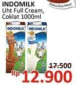 Promo Harga Indomilk Susu UHT Full Cream Plain, Cokelat 1000 ml - Alfamidi