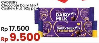 Promo Harga Cadbury Dairy Milk Original, Cashew Nut 62 gr - Indomaret