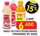 Promo Harga INACO Im Coco Drink Lychee, Mango, Strawberry 350 ml - Superindo