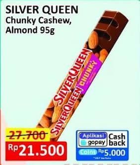 Promo Harga Silver Queen Chunky Bar Almonds, Cashew 95 gr - Alfamart