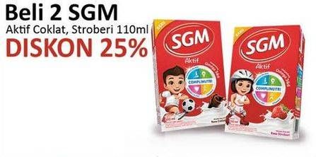Promo Harga SGM Aktif Susu Cair Chocolate, Strawberry per 2 pcs 110 ml - Alfamidi