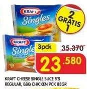 Promo Harga KRAFT Singles Cheese Regular, BBQ Chicken per 3 pcs 83 gr - Superindo
