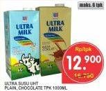 Promo Harga ULTRA MILK Susu UHT Plain, Chocolate 1 ltr - Superindo