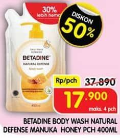 Promo Harga Betadine Natural Defense Body Wash Manuka Honey Moisturising Aloe Vera 400 ml - Superindo
