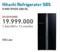 Promo Harga HITACHI Refrigerator 2 Door  RVG61PGD3GBK  - Electronic City