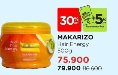 Makarizo Hair Energy Fibertherapy Hair & Scalp Creambath 500 gr Diskon 31%, Harga Promo Rp79.900, Harga Normal Rp116.600, Khusus Member Rp. 75.900
PWP Min Purchase Rp. 60.000, Khusus Member