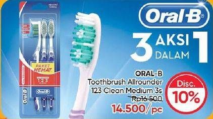 Promo Harga Oral B Toothbrush All Rounder 1 2 3 Clean 40, Medium 3 pcs - Guardian