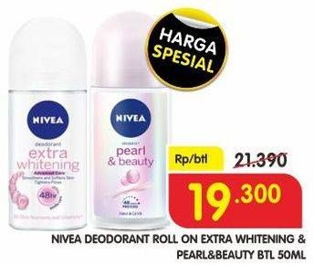 Promo Harga NIVEA Deo Roll On Pearl Beauty, Extra Whitening 50 ml - Superindo