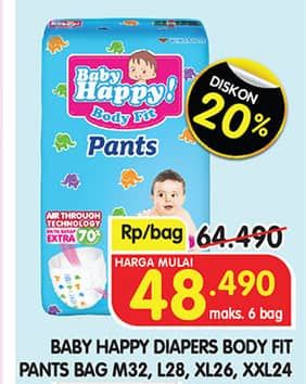 Promo Harga Baby Happy Body Fit Pants M32, L28, XL26, XXL24 24 pcs - Superindo
