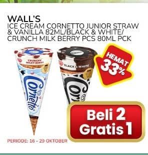 Promo Harga Walls Cornetto Strawberry Vanilla, Black White, Crunchy Milky Berry 80 ml - Indomaret