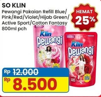 Promo Harga So Klin Pewangi Comfort Blue, Romantic Pink, Energetic Red, Exotic Purple, Hijab Refreshing Green, Active Sport, Cotton Fantasy 800 ml - Indomaret