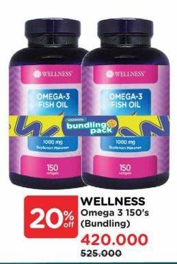 Promo Harga Wellness Omega 3 Fish Oil 1000mg 150 pcs - Watsons