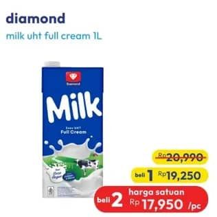 Promo Harga Diamond Milk UHT Full Cream 1000 ml - Hypermart