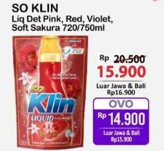 Promo Harga So Klin Liquid Detergent + Softergent Pink, + Anti Bacterial Red Perfume Collection, + Anti Bacterial Violet Blossom, + Softergent Soft Sakura 750 ml - Alfamart
