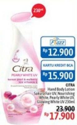 Promo Harga CITRA Hand & Body Lotion Sakura Fair UV, Nourishing White, Pearly White UV, Natural Glowing White 230 ml - Alfamidi