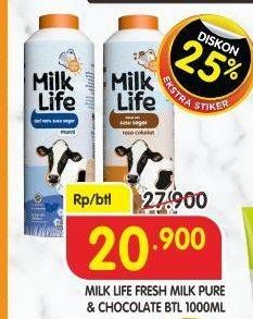 Promo Harga MILK LIFE Fresh Milk Murni, Chocolate, Cokelat 1000 ml - Superindo