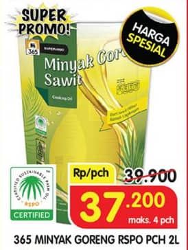 Promo Harga 365 Minyak Goreng Sawit RSPO 2000 ml - Superindo