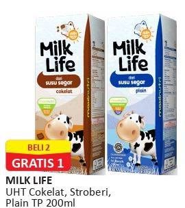Promo Harga MILK LIFE Fresh Milk Chocolate, Strawberry, Plain 200 ml - Alfamart