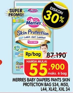 Promo Harga Merries Pants Skin Protection S34, M50, L44, XL42, XXL34 34 pcs - Superindo