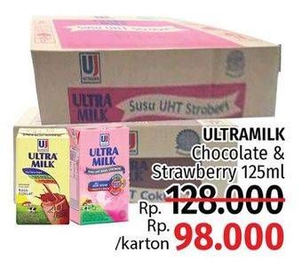 Promo Harga ULTRA MILK Susu UHT Coklat, Strawberry 125 ml - LotteMart