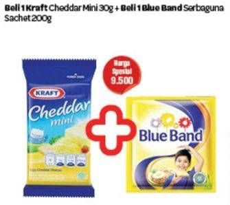 Promo Harga KRAFT Cheddar mini 30g + BLUE BAND Serbaguna sachet 200gr  - Carrefour