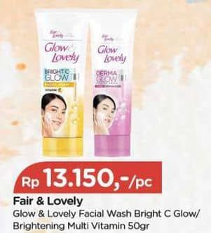 Promo Harga Glow & Lovely (fair & Lovely) Facial Foam Bright C Glow Vitamin C, Brightening Multi Vitamin 50 gr - TIP TOP