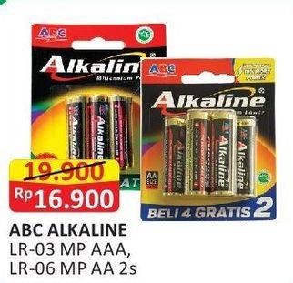Promo Harga ABC Battery Alkaline Kecuali LR03/AAA, Kecuali LR6/AA 2 pcs - Alfamart