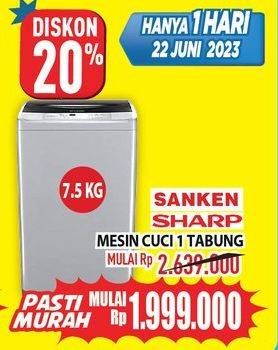 Promo Harga Sanken/Sharp Mesin Cuci 1 Tabung  - Hypermart