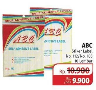 Promo Harga ABC Self Adhesive Label No 112, No 103 10 pcs - Lotte Grosir