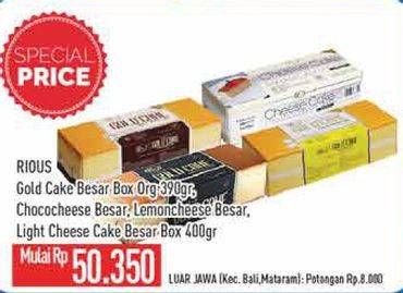 Promo Harga RIOUS Gold Cake Original, Chococheese, Lemoncheese, Light Cheese Cake 400gr  - Hypermart