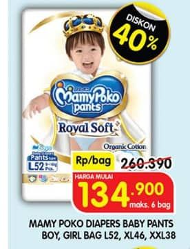 Promo Harga Mamy Poko Pants Royal Soft XL46, L52 46 pcs - Superindo
