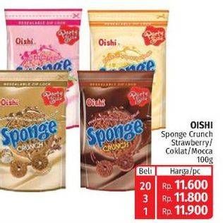 Promo Harga Oishi Sponge Crunch Cokelat, Stroberi, Mochaccino 100 gr - Lotte Grosir
