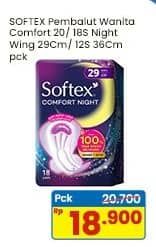 Promo Harga Softex Comfort Night Wing 29cm, Wing 36cm 12 pcs - Indomaret