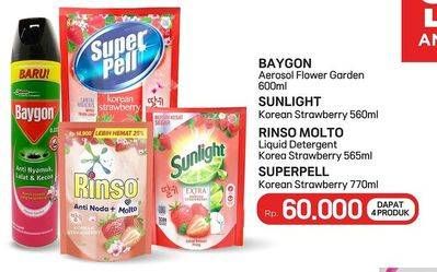 Baygon Insektisida Spray/Sunlight Pencuci Piring/Rinso Liquid Detergent/Super Pell Pembersih Lantai