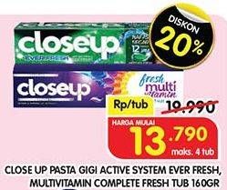 Promo Harga Close Up Pasta Gigi Everfresh Menthol Fresh, Complete Fresh Protec 160 gr - Superindo