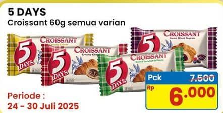 Promo Harga 5 Days Croissant All Variants 60 gr - Indomaret