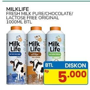 Promo Harga Milk Life Fresh Milk Murni, Cokelat, Bebas Laktosa 1000 ml - Indomaret
